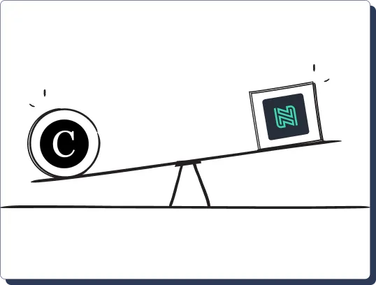 Seesaw illustration with the Clientjoy logo outweighing the Nussi logo
