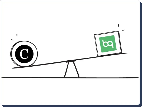 Seesaw illustration with the Clientjoy logo outweighing a competitor logo