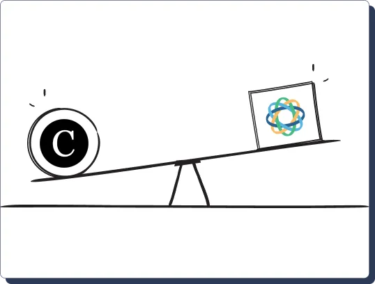 Seesaw illustration with the Clientjoy logo outweighing the Close logo