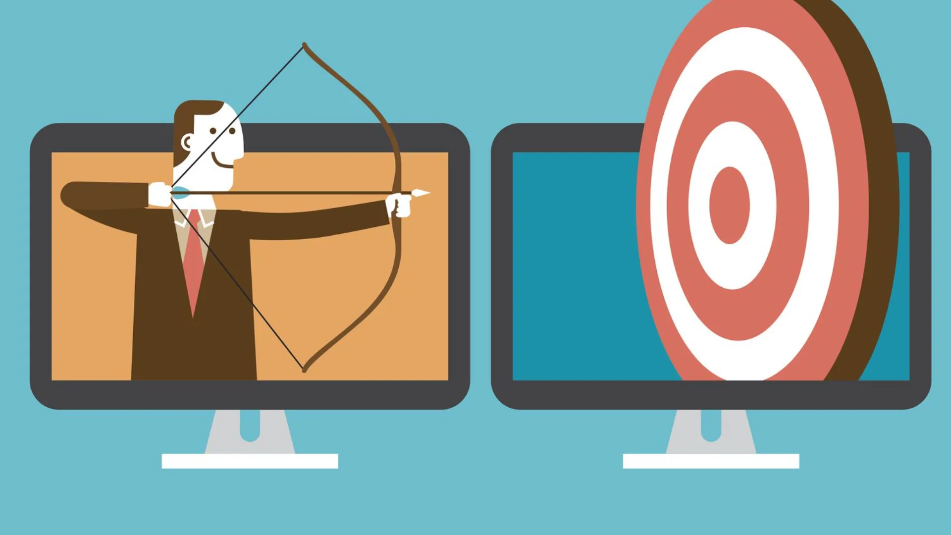 Illustration of an archer on one monitor aiming an arrow at a target on another monitor