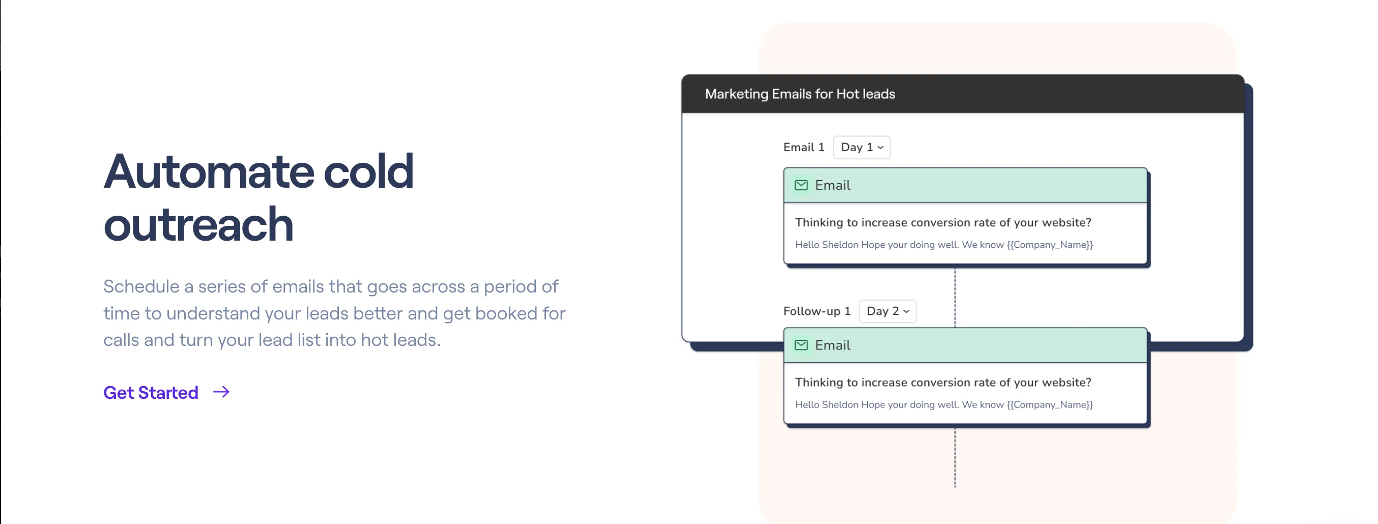 Clientjoy automate cold outreach: an email sequence with a day-one email and a day-two follow-up